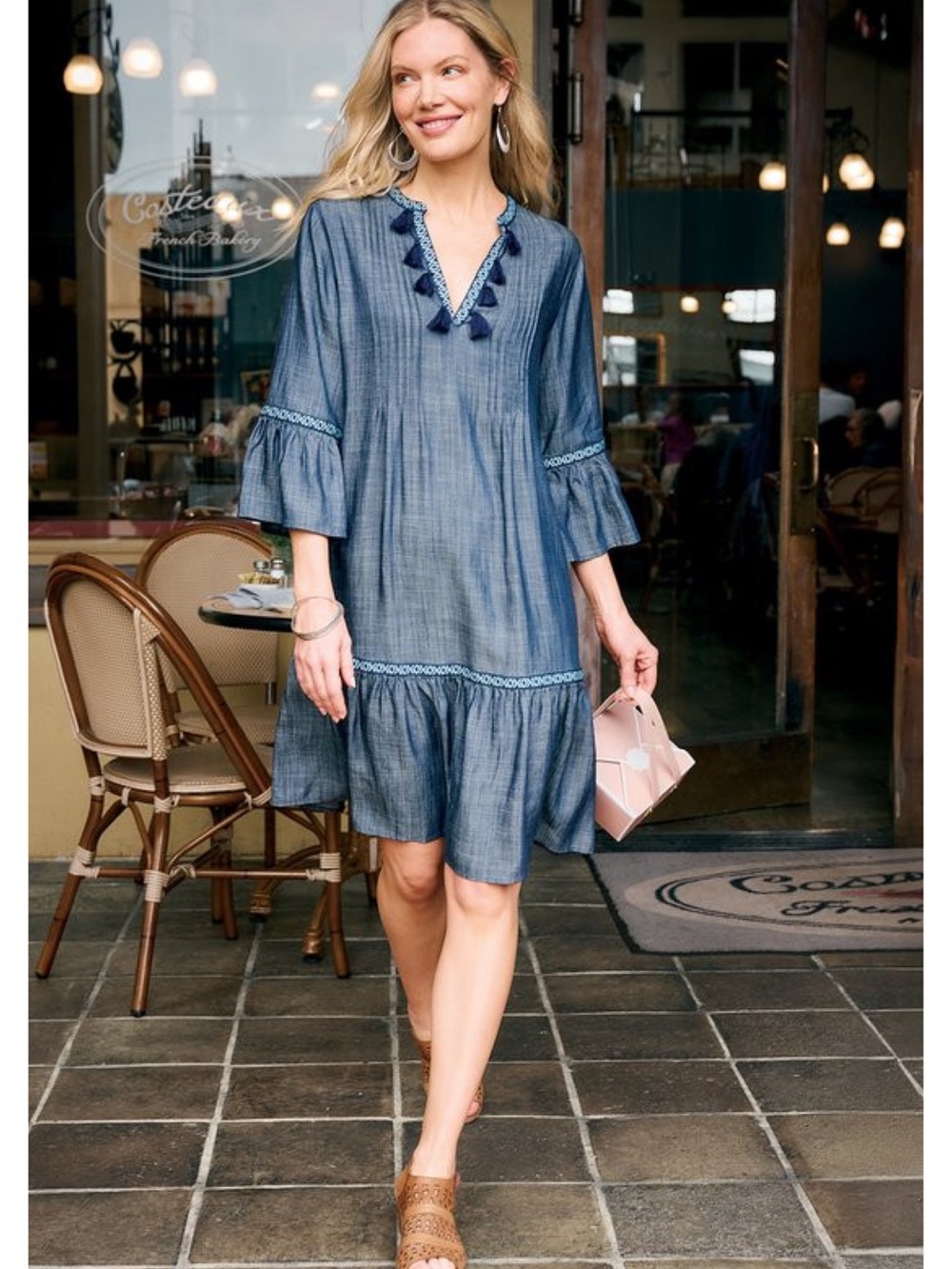NWT Soft Surroundings Charlotte TENCEL Dress in Blue SP Boho Coastal Chic